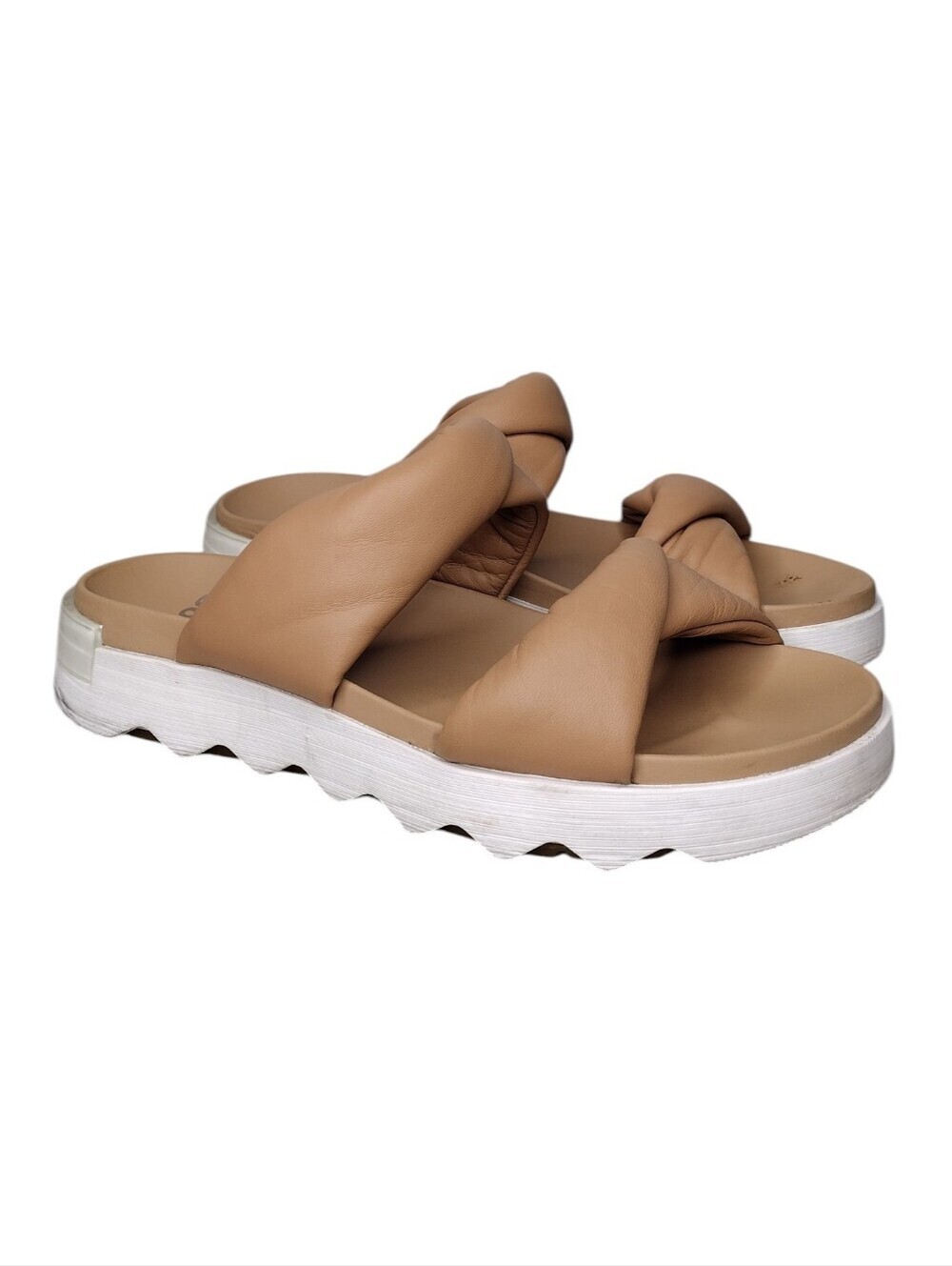 Sorel Viibe Tan Twist Slide Platform Sandals Sz 10